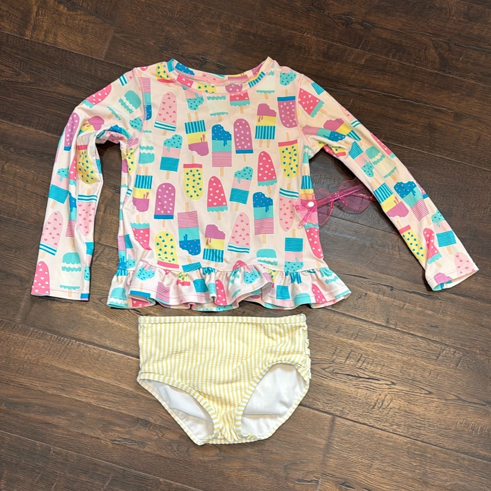 Ice Cream Social Long Sleeve Ruffle Hem Rash Guard Bikini